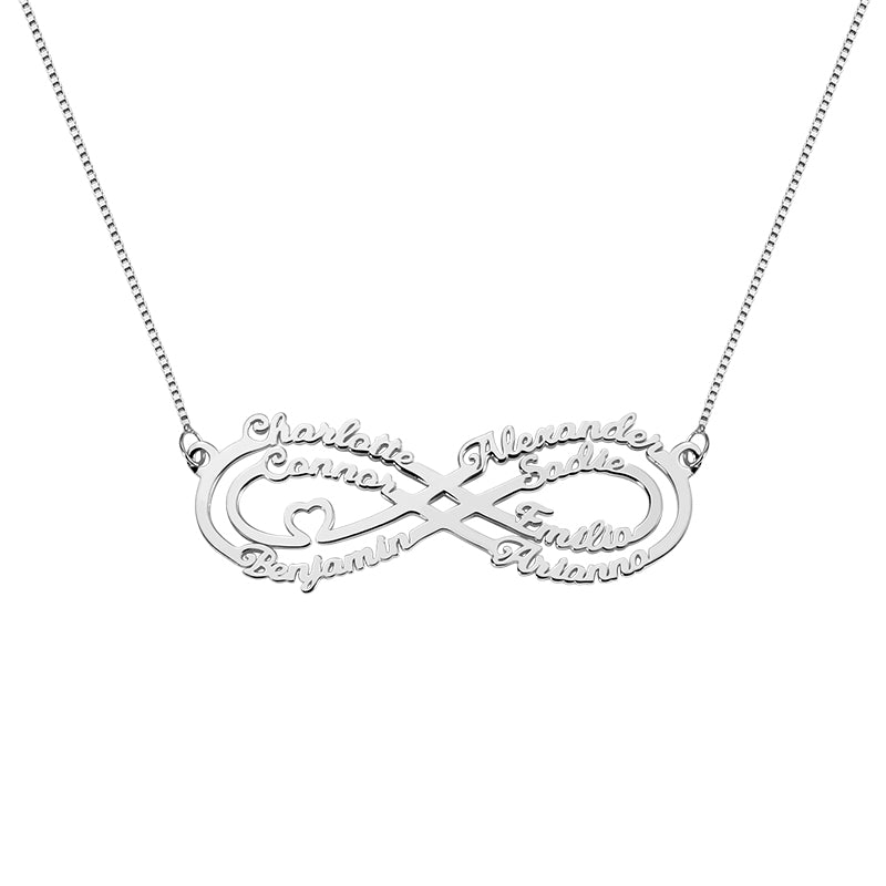 Personalized 7 Names Infinity Necklace in Silver