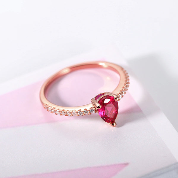 Water Drop Birthstone Ring in Rose Gold Full Birthstone