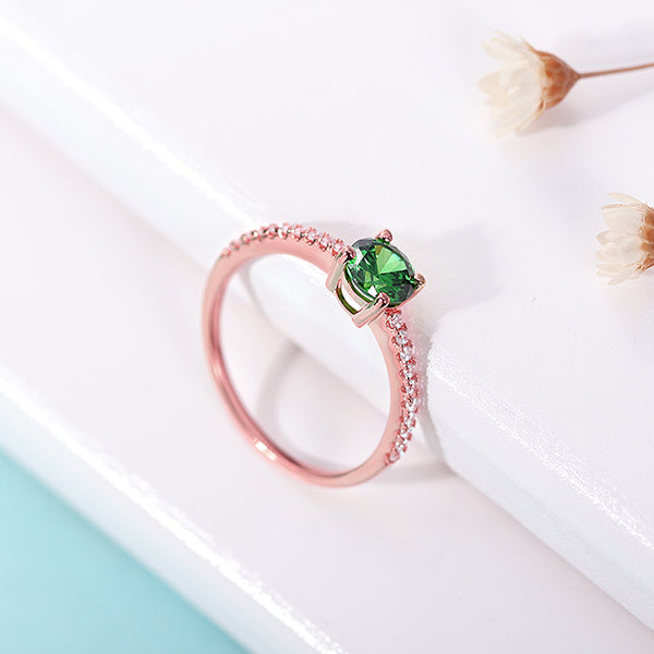 Round Birthstone Ring in Rose Gold Full Birthstone