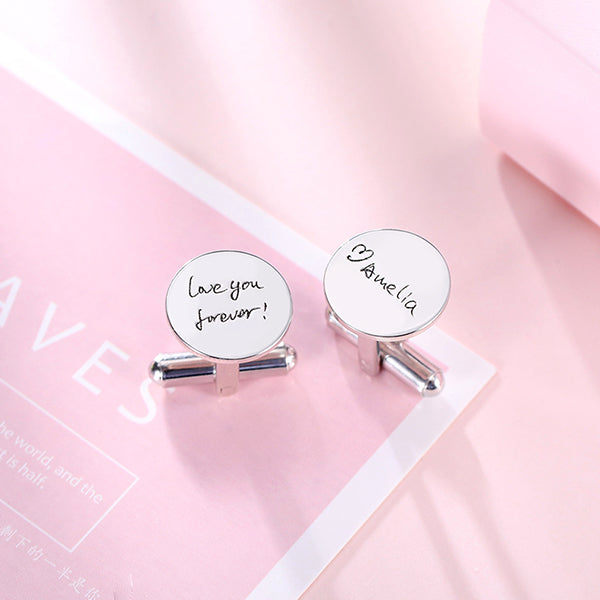 Personalized Handwriting Disc CuffLinks in Stainless Steel