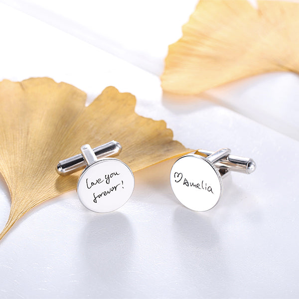 Personalized Handwriting Disc CuffLinks in Stainless Steel