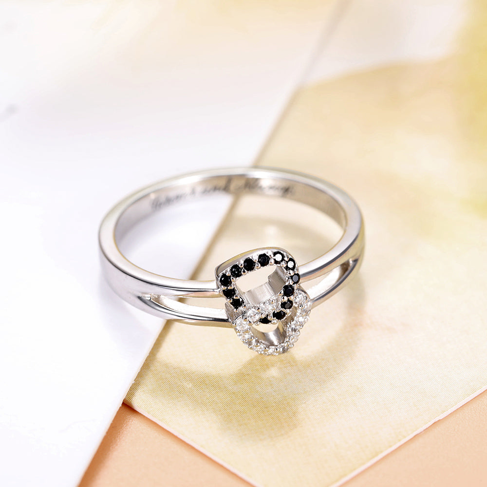 Engraved Dual Hearts Birthstones Silver Ring