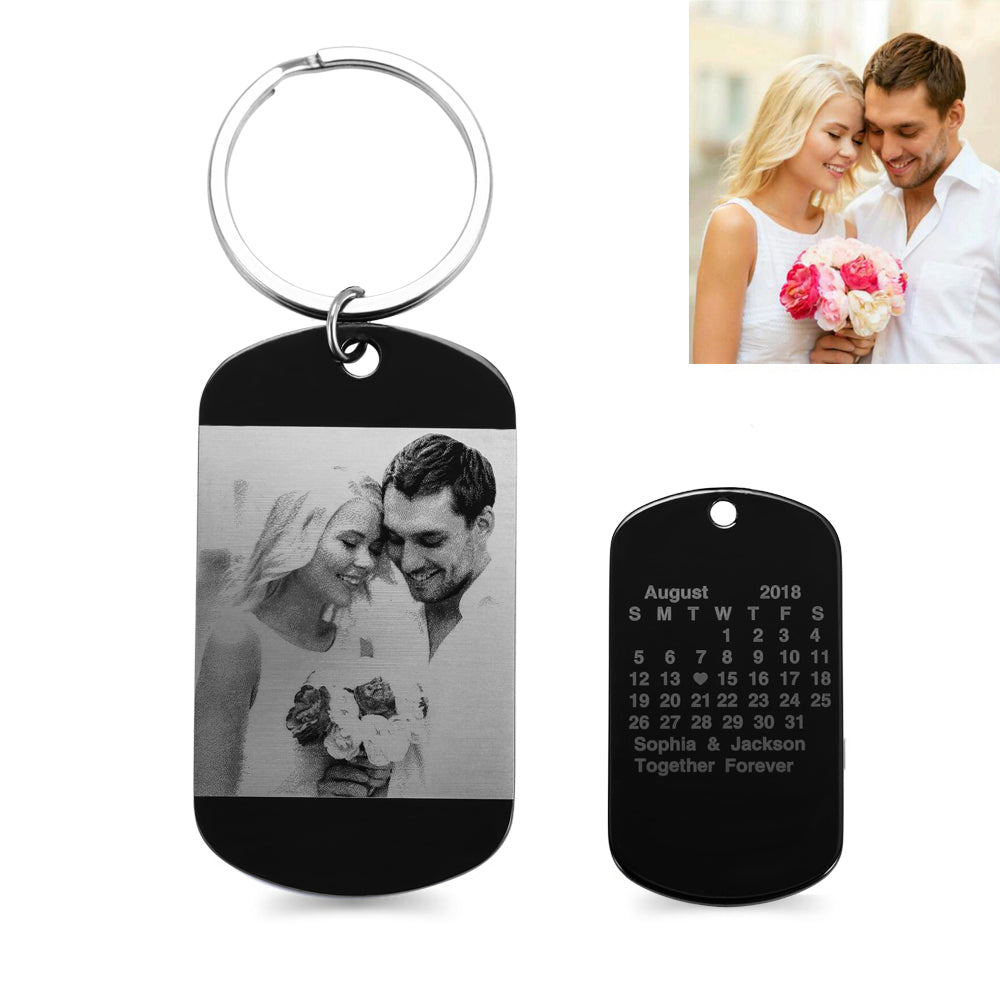 Personalized Stainless Steel Photo & Calendar Dog Tag KeyChain