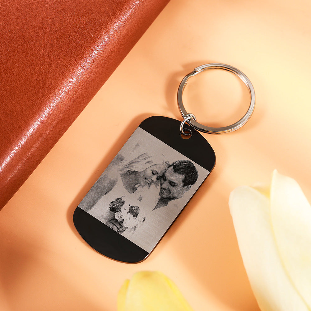 Personalized Stainless Steel Photo & Calendar Dog Tag KeyChain