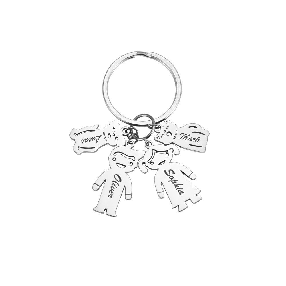 Custom Keychain with Engraved Kids and Pets Charms