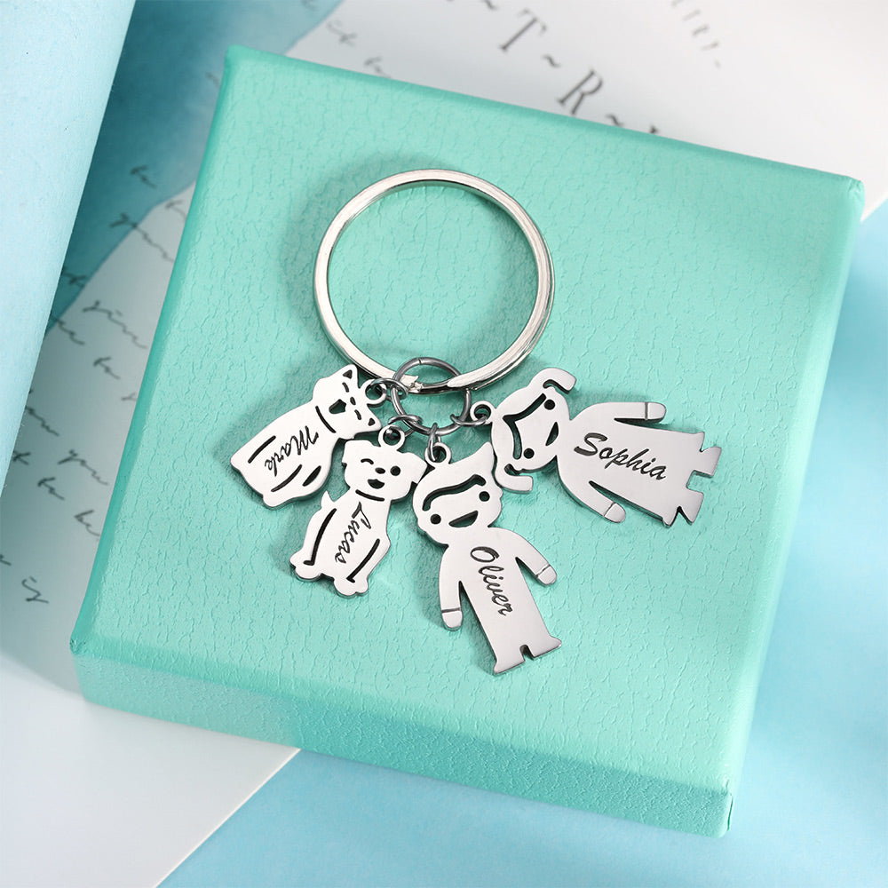 Custom Keychain with Engraved Kids and Pets Charms