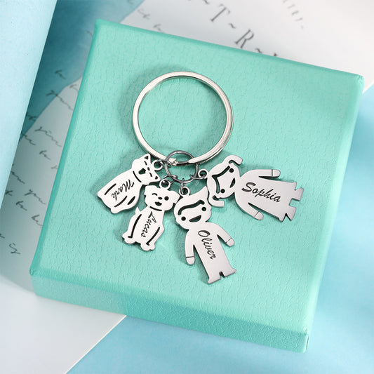 Custom Keychain with Engraved Kids and Pets Charms