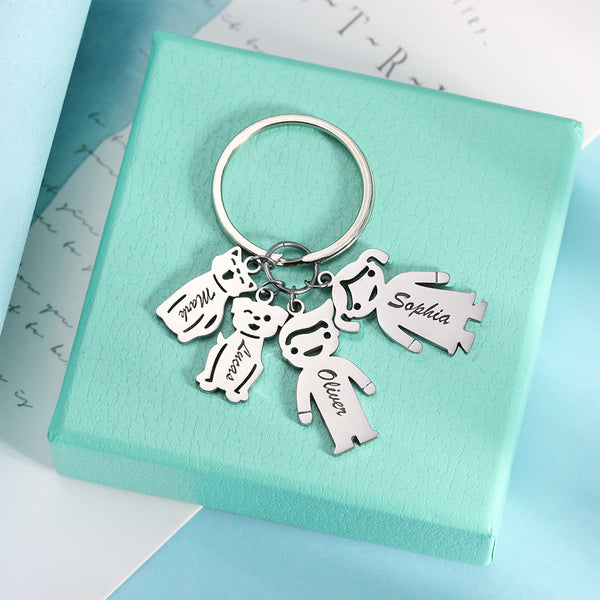 Custom Keychain with Engraved Kids and Pets Charms