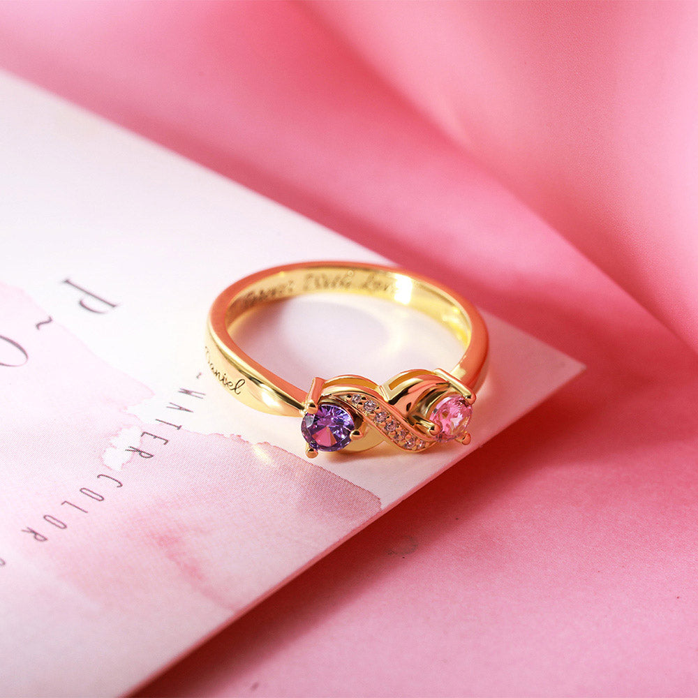 Engraved Birthstone Infinity Ring in Gold