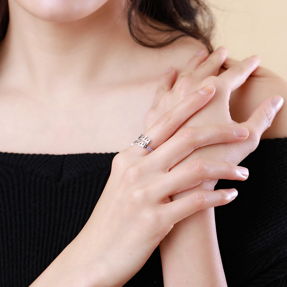 Personalized Two Names Birthstone Ring