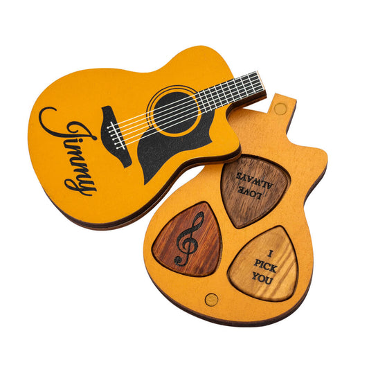 Personalized Wooden Guitar Picks with Case