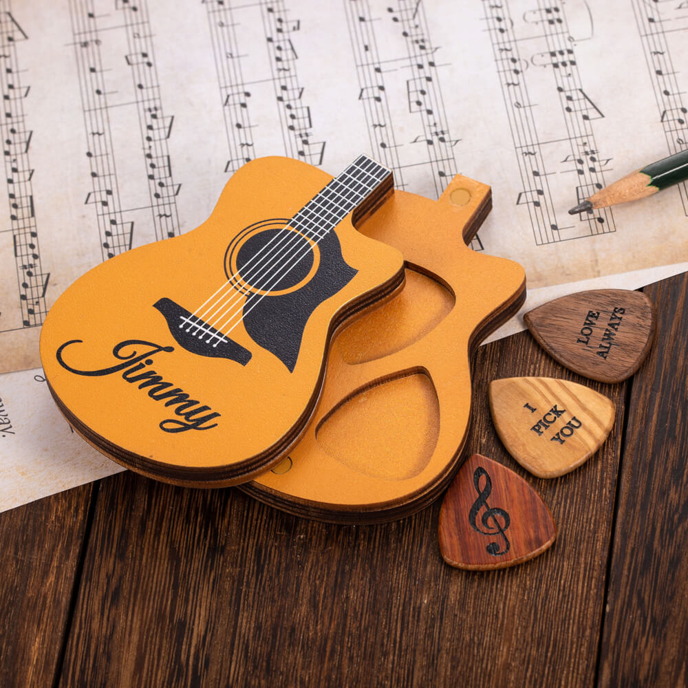 Personalized Wooden Guitar Picks with Case