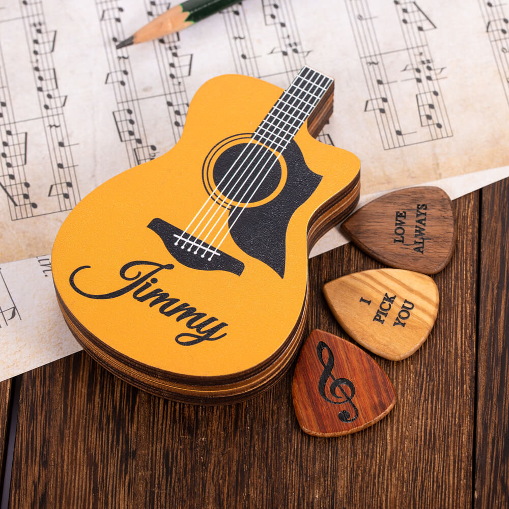 Personalized Wooden Guitar Picks with Case