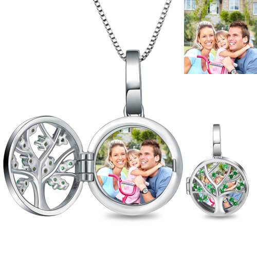 Engraved Unique Family Tree Photo Locket Sterling Sliver