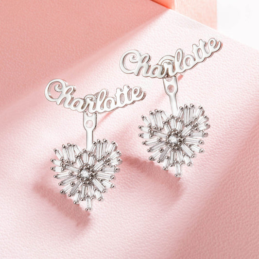 Personalized Name Heart Earrings Sterling Silver 925