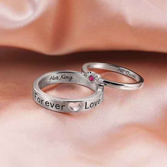 Personalized Heart Birthstone Couple Rings Gift for Lovers