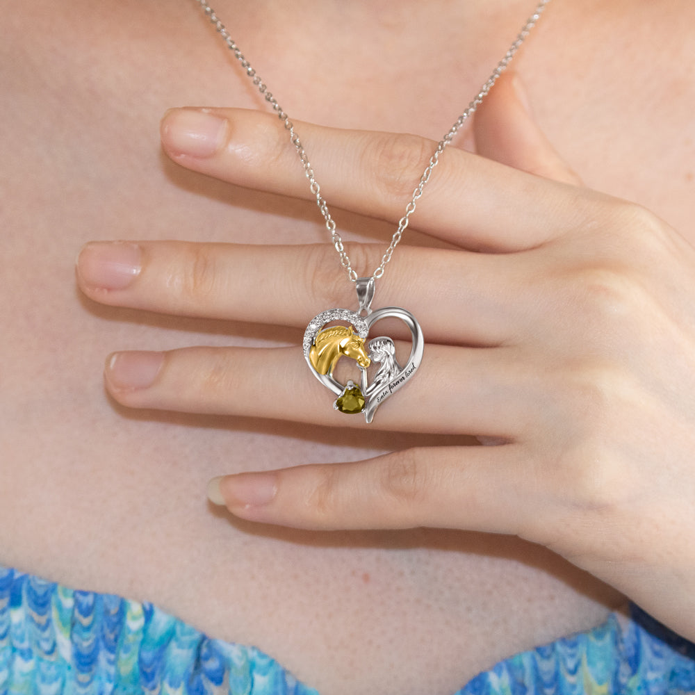 Heart Necklace with Horse, Birthstone & Girl Charm Brass