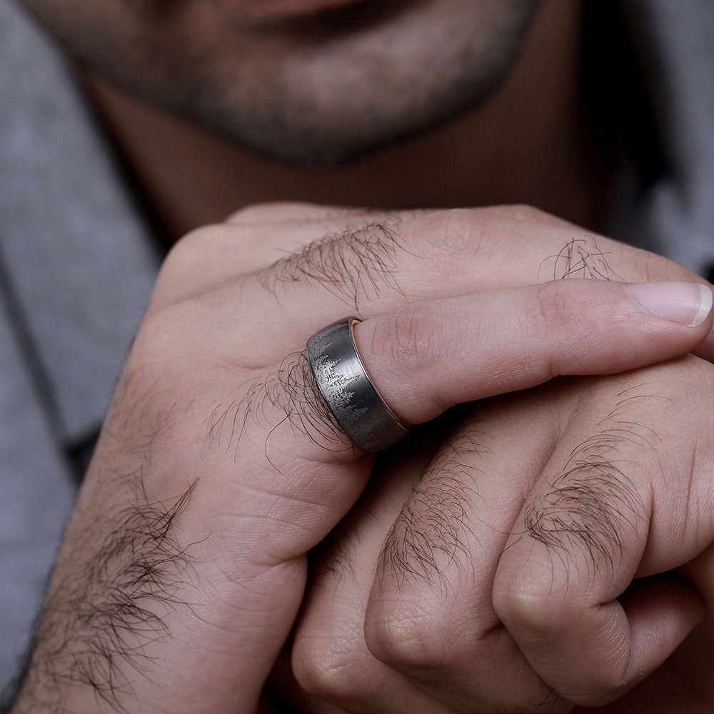 Engraved Wood Ring With Forest Trees Nature Ring With Ring Box