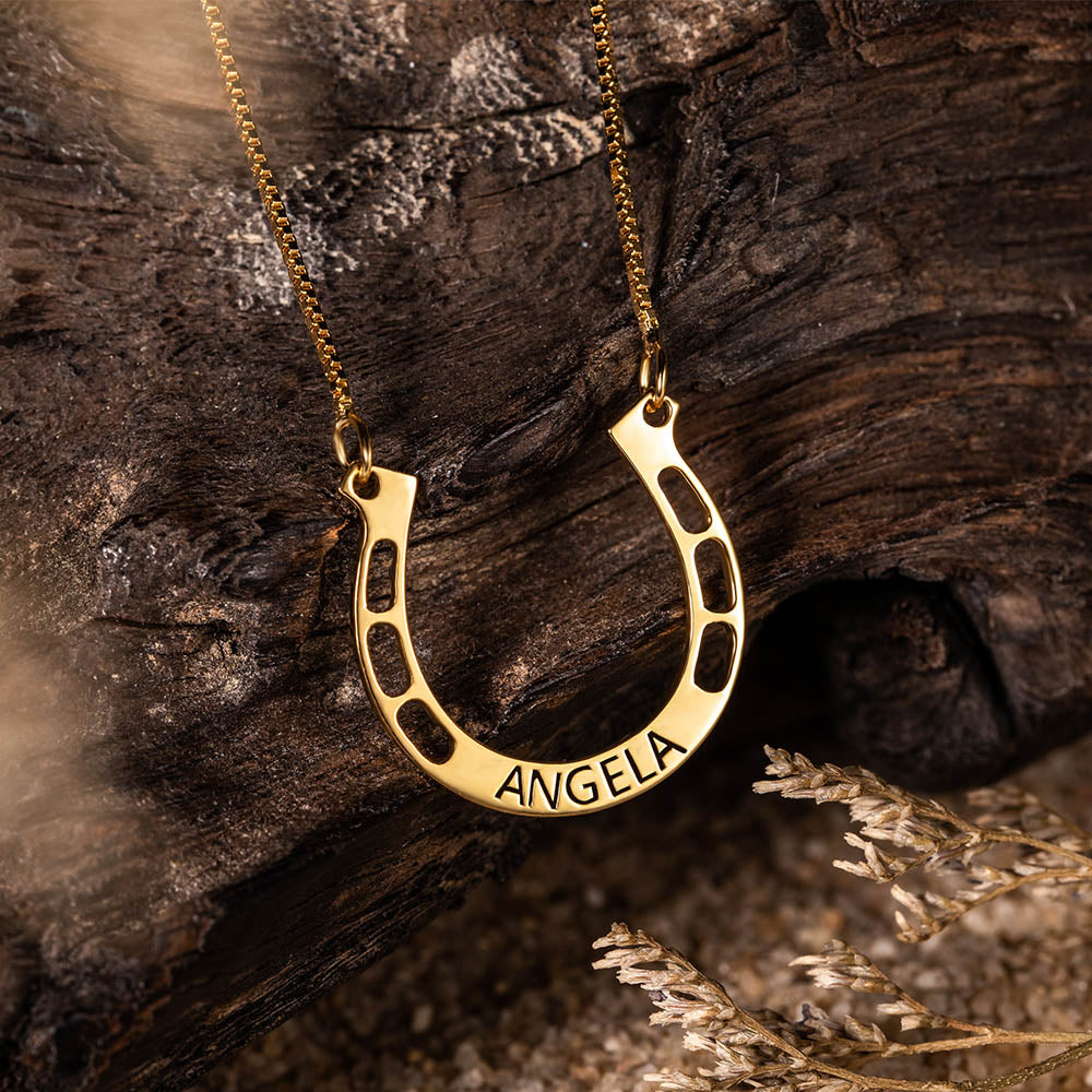 Personalized Horseshoes Name Necklace - Sterling Silver