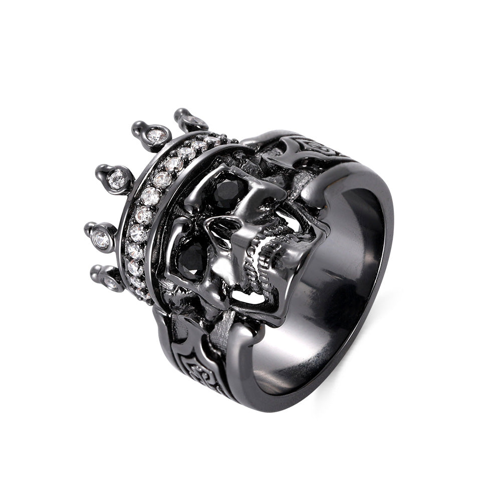 Engraved Skeleton King Ring with Birthstone