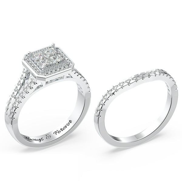 Halo Princess Cut Bridal Set