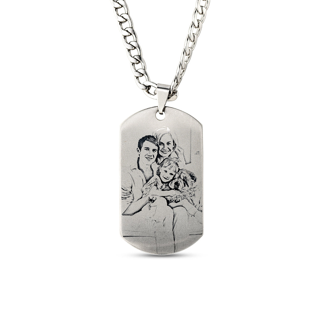 Titanium Steel Engraved Family Photo Necklace for Fathers