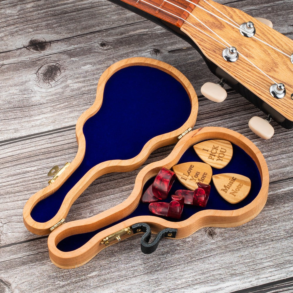 Personalized Wood Guitar Pick Box with Picks