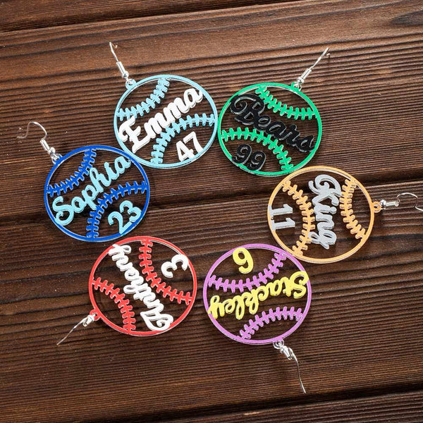 Custom Name Baseball Earrings with Number, Baseball Cheerleading Jewelry, Sport/Birthday/Mother's Day Gift for Baseball Mom/Daughter/Sister/Grandma