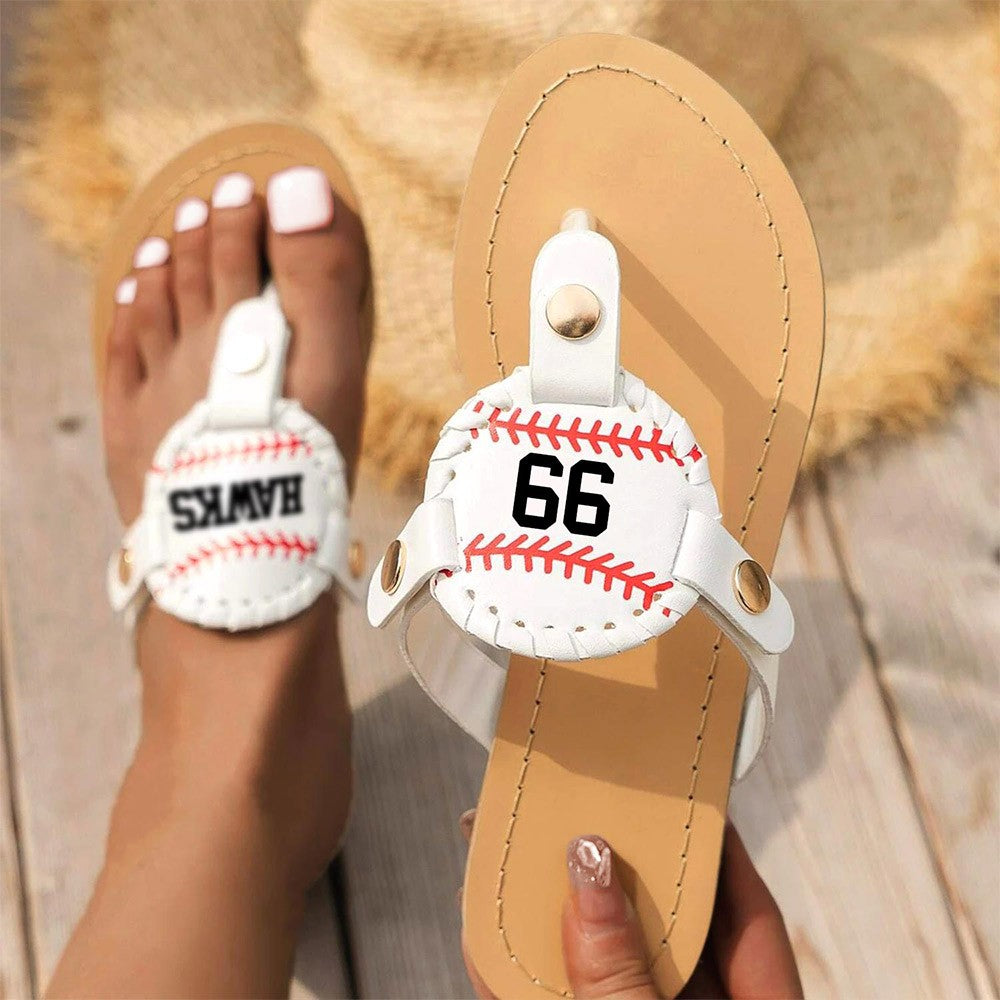 Personalized Baseball/Softball/Football Flip Flops, Softball Sandals with Name/Number, Gift for Baseball/Softball/Football Player or Baseball Mom