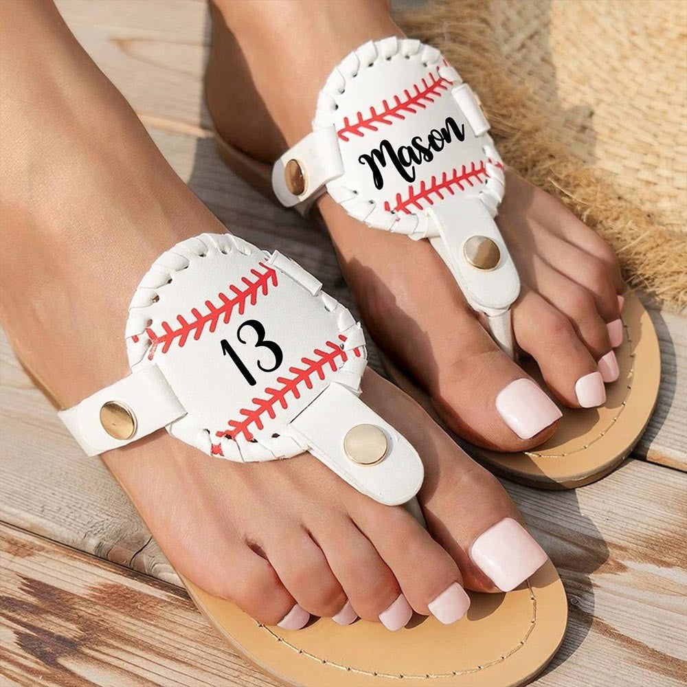 Personalized Baseball/Softball/Football Flip Flops, Softball Sandals with Name/Number, Gift for Baseball/Softball/Football Player or Baseball Mom