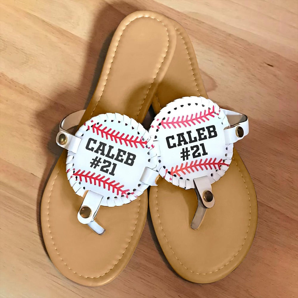 Personalized Baseball/Softball/Football Flip Flops, Softball Sandals with Name/Number, Gift for Baseball/Softball/Football Player or Baseball Mom