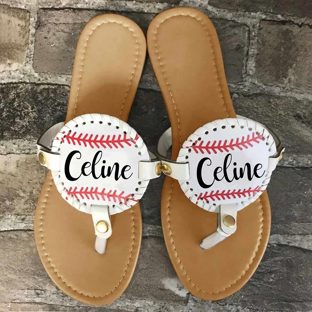 Personalized Baseball/Softball/Football Flip Flops, Softball Sandals with Name/Number, Gift for Baseball/Softball/Football Player or Baseball Mom