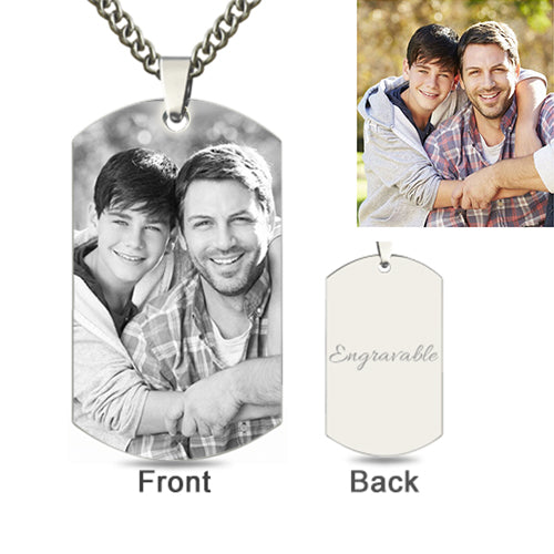 Custom Father & Son Photo Dog Tag Necklace Titanium Steel