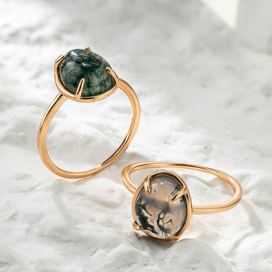 Natural Emerald Moss Agate Engagement Ring