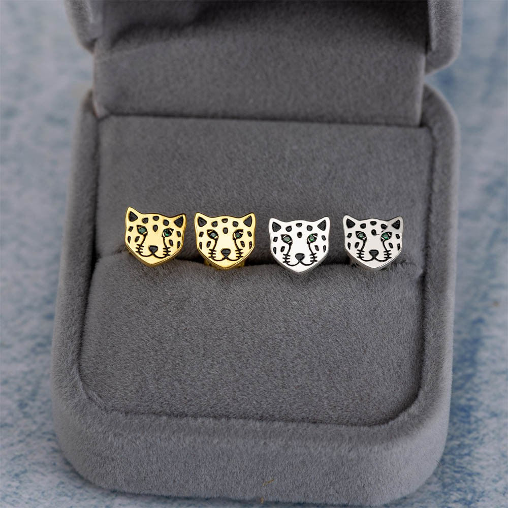 Leopard Face Stud Earrings, Nature Inspired Animal Earrings, Sterling Silver 925 Leopard Earrings Platinum/Gold Plated, Gift for Pet Lovers/Women