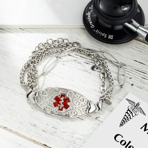 Custom Medical Alert ID Bracelet with Engraving, Stainless Steel Emergency Identification Bracelet, Elegant Medical Bracelets Jewelry for Women