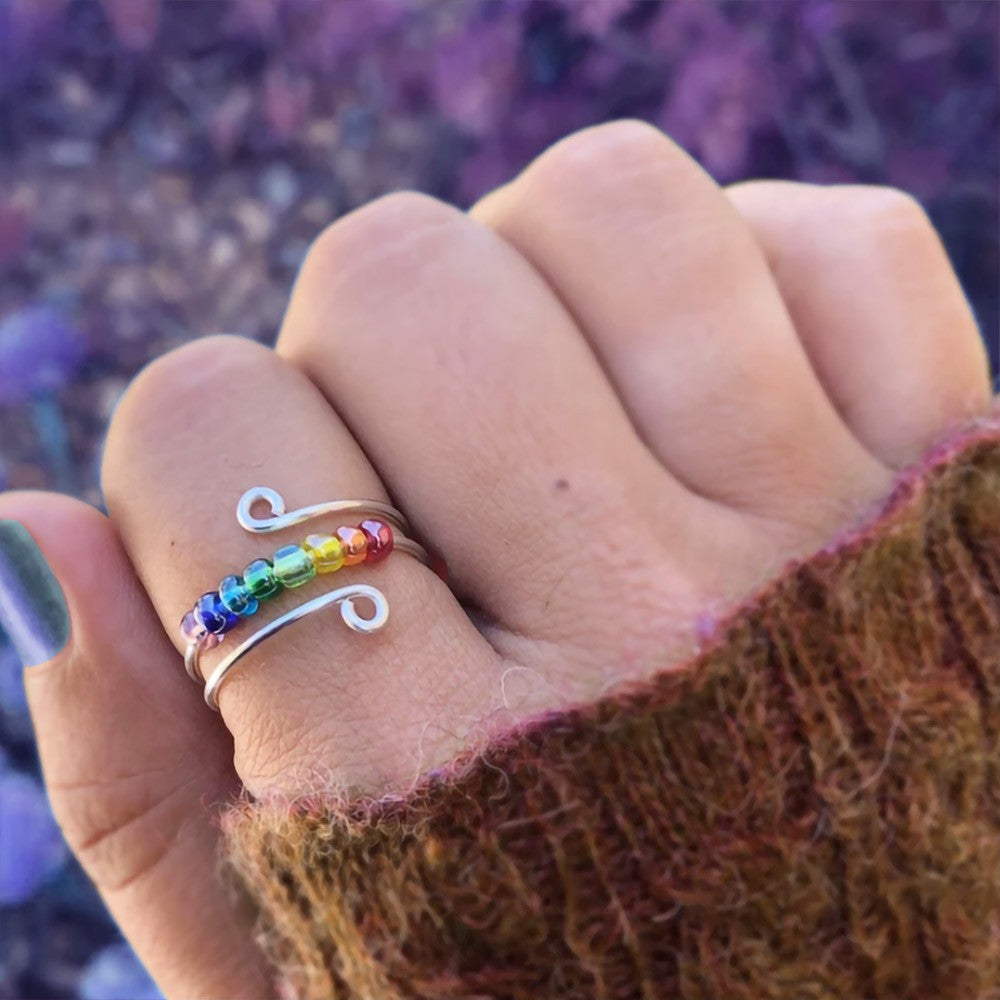 Rainbow Fidget Ring, Anxiety Rainbow Ring, Worry rings, Spinner Ring, Stress Ring, Meditation Ring, Gifts for Women