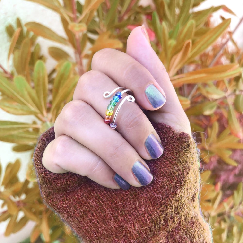 Rainbow Fidget Ring, Anxiety Rainbow Ring, Worry rings, Spinner Ring, Stress Ring, Meditation Ring, Gifts for Women