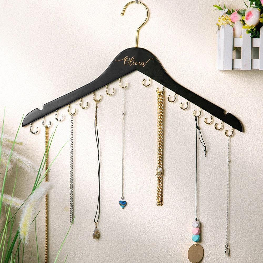 Custom Jewelry Hanger, Hanging Jewelry Storage Hooks for Necklace, Wooden Necklace Organizer, Dorm Room Bracelet Necklace Holder, Gift for Women/Girls