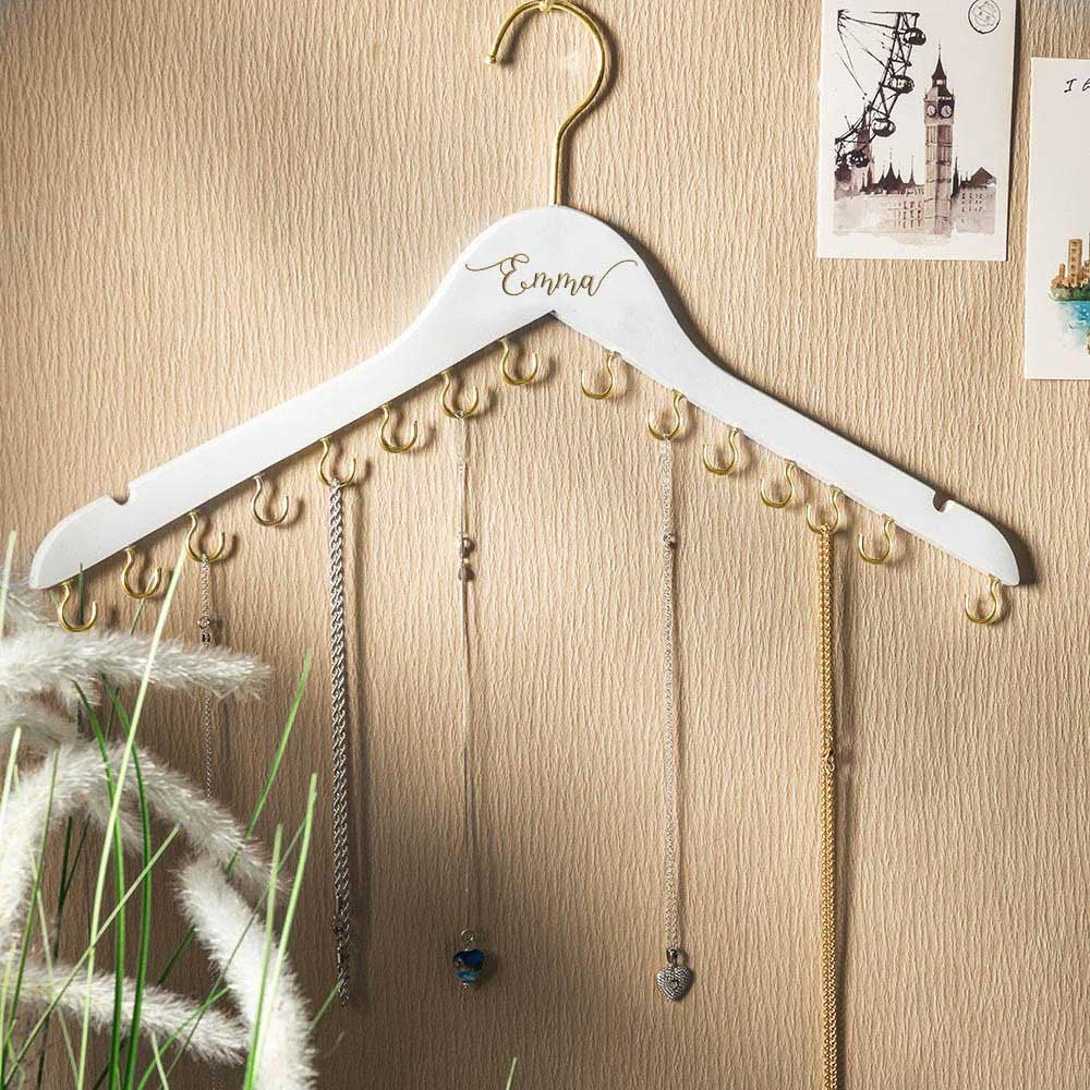 Custom Jewelry Hanger, Hanging Jewelry Storage Hooks for Necklace, Wooden Necklace Organizer, Dorm Room Bracelet Necklace Holder, Gift for Women/Girls