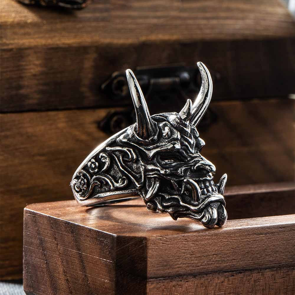 Hannya Ghost Ring, Oni Mask Ghost Ring, Demon Ring, Gothic Ring, Vintage Ring, Cool Rings for Men/Husband