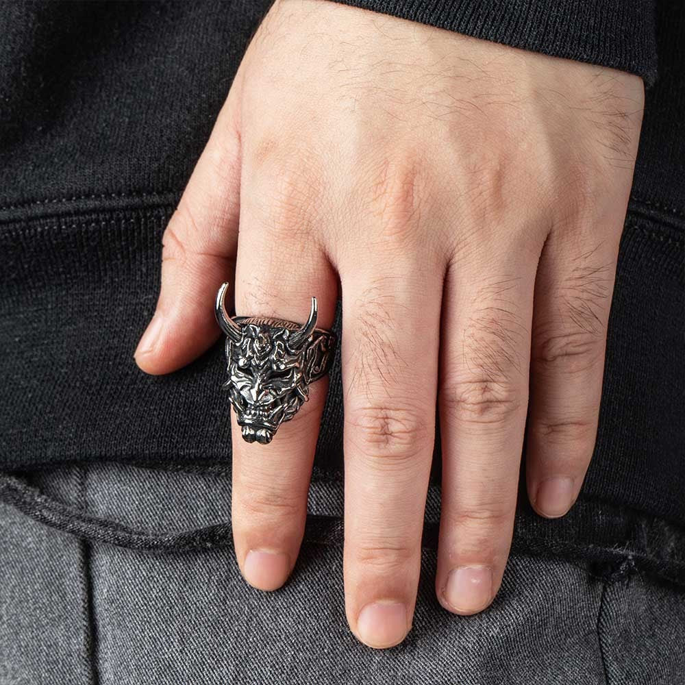 Hannya Ghost Ring, Oni Mask Ghost Ring, Demon Ring, Gothic Ring, Vintage Ring, Cool Rings for Men/Husband