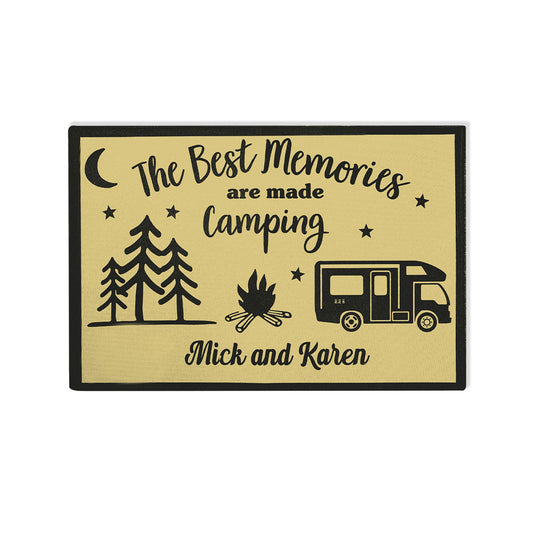 Personalized Happy Campers RV Doormat, Custom Family Name Camping RV Door Mat, RV Camping Gifts Accessories for Inside Outside