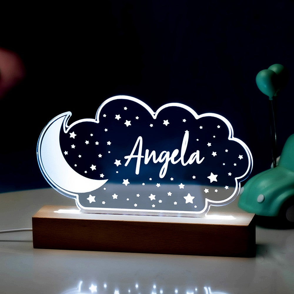 Personalized Moon and Stars Night Light, Name Night Light, Kids' Room Decoration, Nursery Decors, Newborn Gifts, Christmas Gifts for Kids/Babies