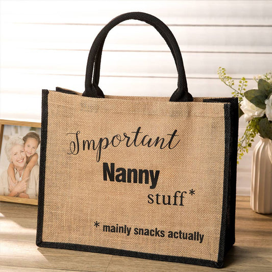 Important Nana Bag, Custom Name Nana Flax Shopping Bag, Funny Keepsake Shopping Tote, Mother's Day/Birthday/Christmas Gift for Mother/Grandma/Wife