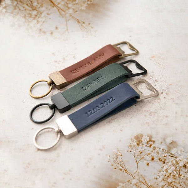 Personalized Leather Bottle Opener Keychain, Custom Engraved Keyring Beer Key Fob Gift, Birthday/Father's Day Gift for Husband/Father/Friends