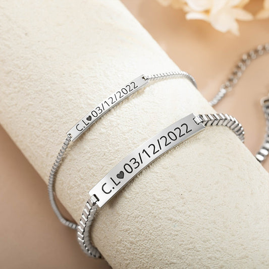 Custom Couple Bracelet, Matching Bracelet Friendship Bracelet, Engraved Couple Gift Bracelets Wristband for Lover Husband Wife Boyfriend Girlfriend