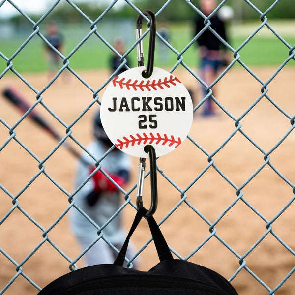 Custom Name Acrylic Bag Tag in Ball Shape, Baseball Softball Basketball Football Bag Hanging, Birthday/Party Favor Gift for Player/Friends/Family