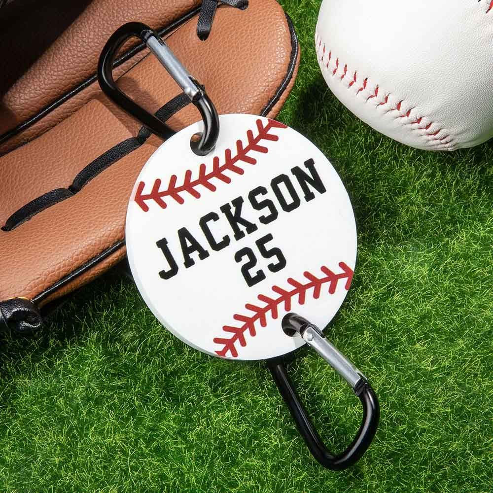 Custom Name Acrylic Bag Tag in Ball Shape, Baseball Softball Basketball Football Bag Hanging, Birthday/Party Favor Gift for Player/Friends/Family