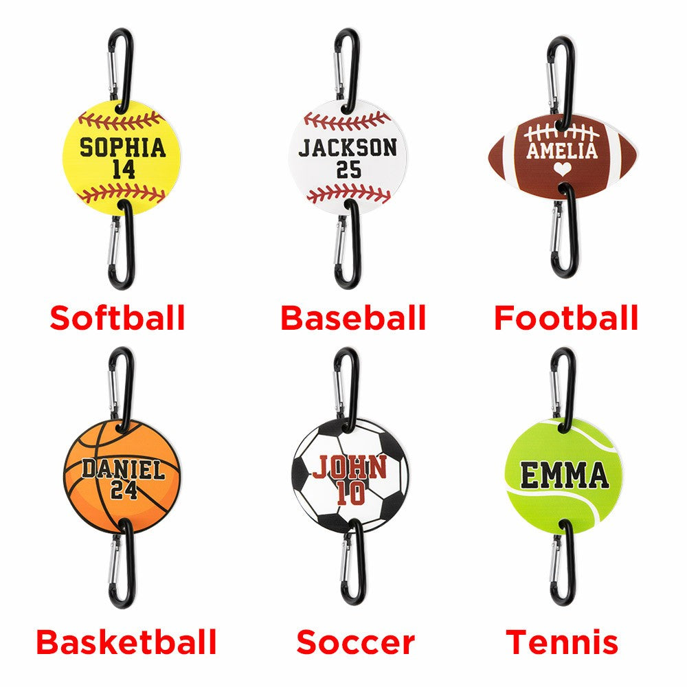 Custom Name Acrylic Bag Tag in Ball Shape, Baseball Softball Basketball Football Bag Hanging, Birthday/Party Favor Gift for Player/Friends/Family